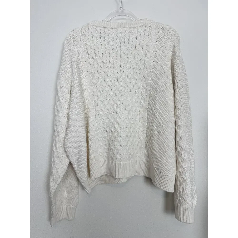 Future Collective Sweater Womens 2X White Cable Knit Raglan Pullover Crew Neck